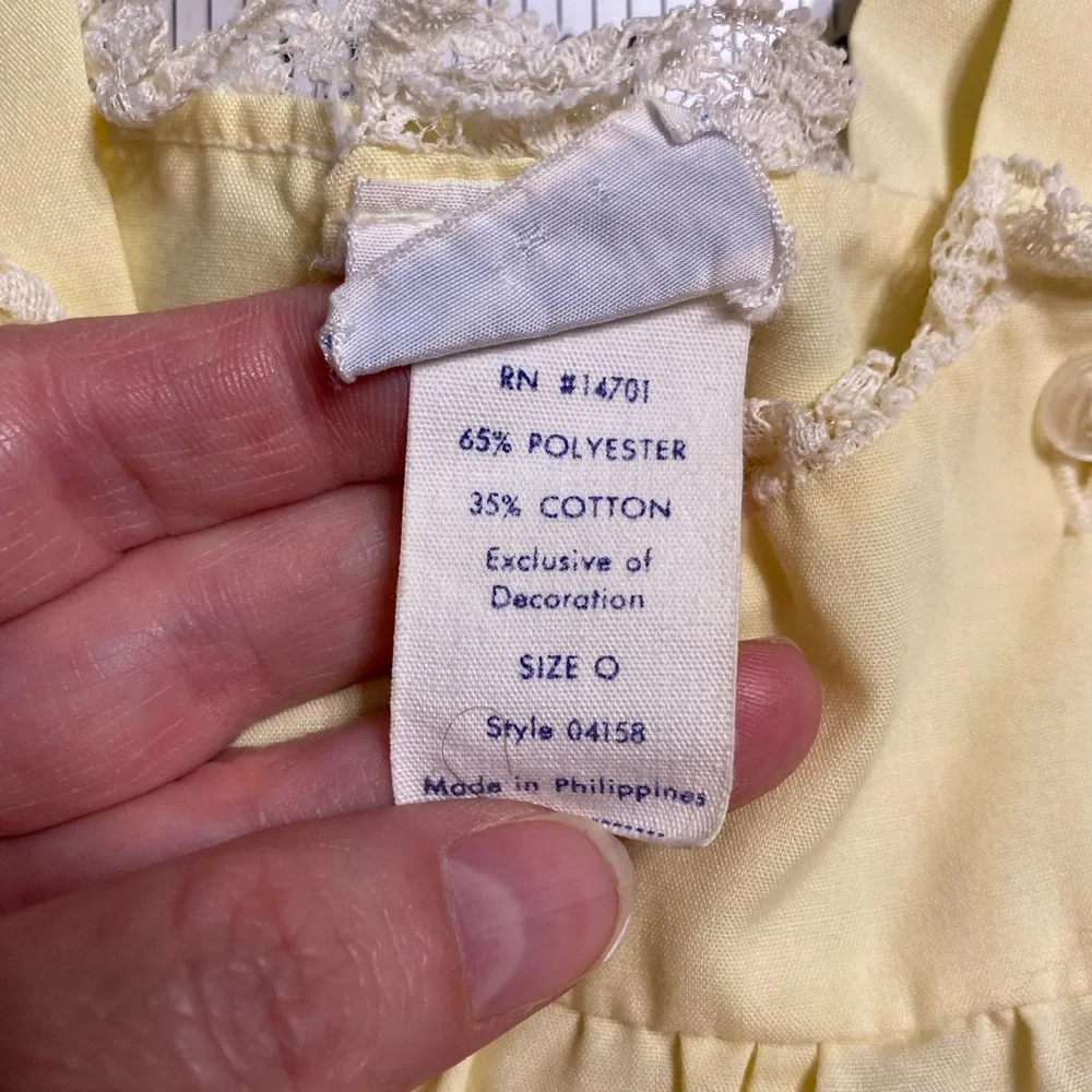 70s Nanette Embroidered Chick Lace Trim Romper & Bonnet Vintage Yellow Size 0